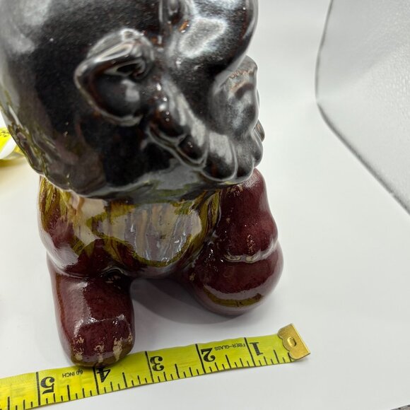 Vintage Ceramic Foo Dog Figurine In Red & Black Glaze Chinese Guardian Lion - Picture 7 of 10